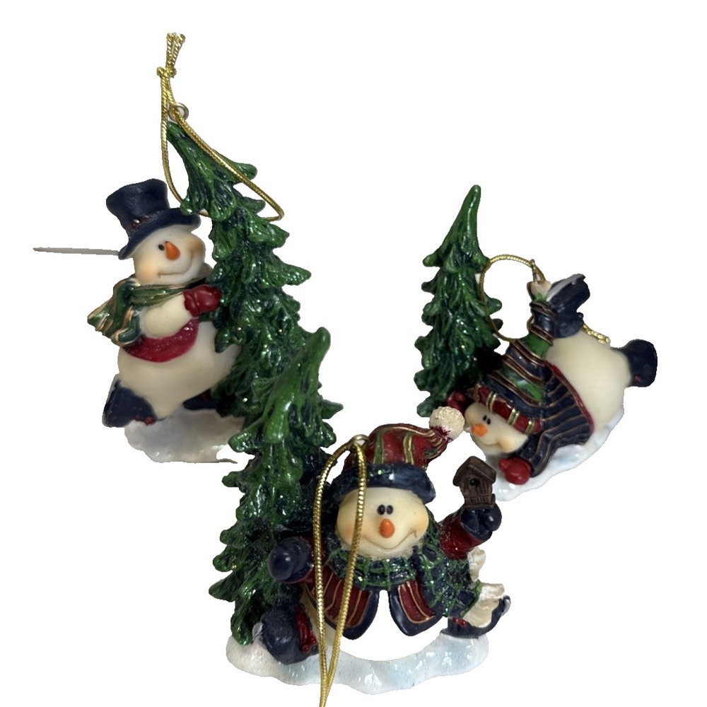 Set Of 3 Home Interiors Snowmen Ornaments Nib